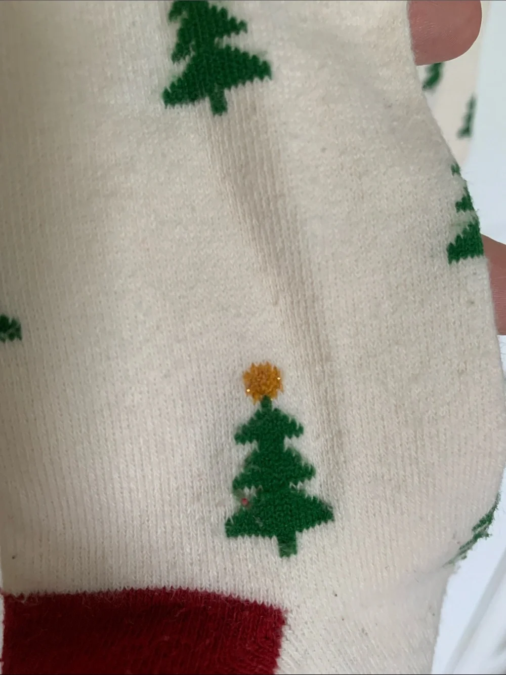 Cream Kids Tights with Green Christmas Tree Print and Red Toes